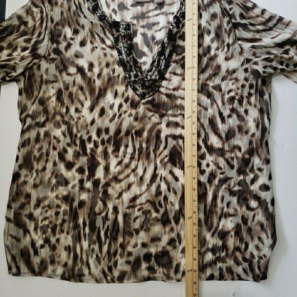 Chico's Chiffon Sequin Collar 3/4 Sleeve Sheer Blouse Lepoard Women 3 (XL) *FLAW - Picture 8 of 9